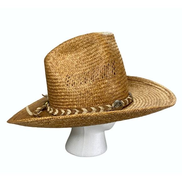 American Hat Co Bushwhacker Straw Hat Size 7 Western Made In Houston Texas USA - Picture 2 of 16